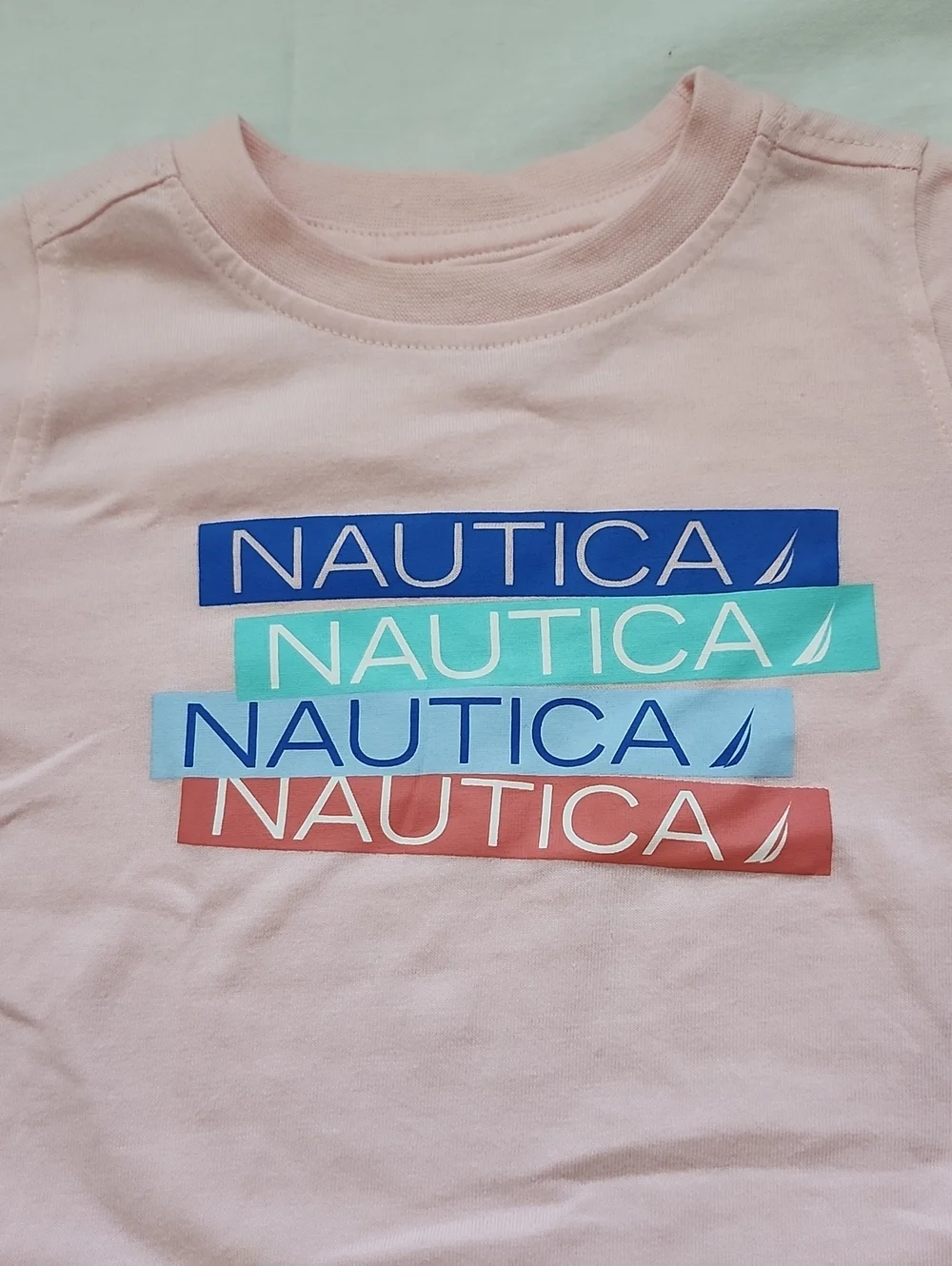 Nautica Boys 2-Piece Short Set Pink Multi-Logo Tee & Striped Shorts NWT